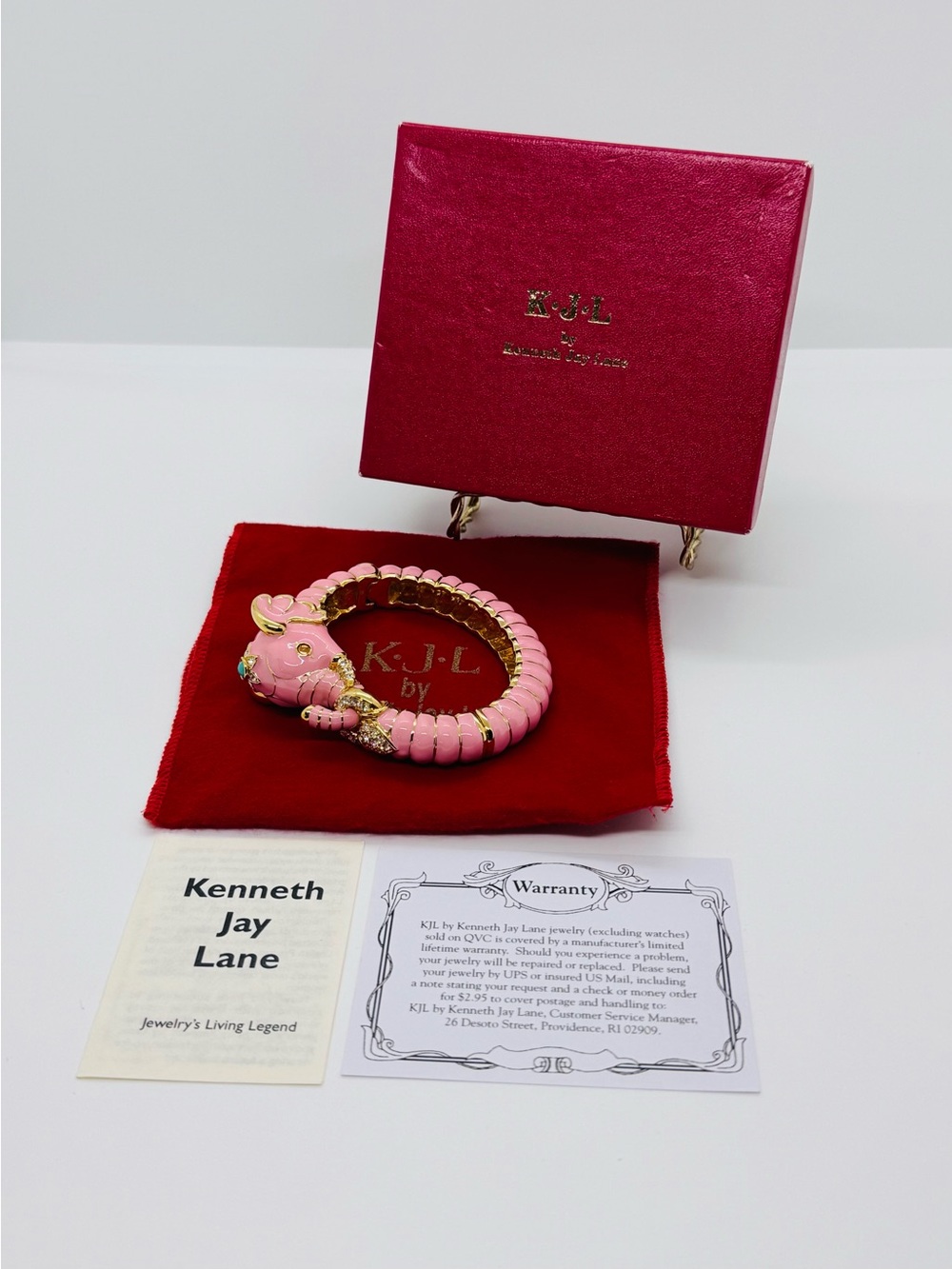 VTG KJL Kenneth Jay Lane Pink Enamel Elephant Bracelet NIB